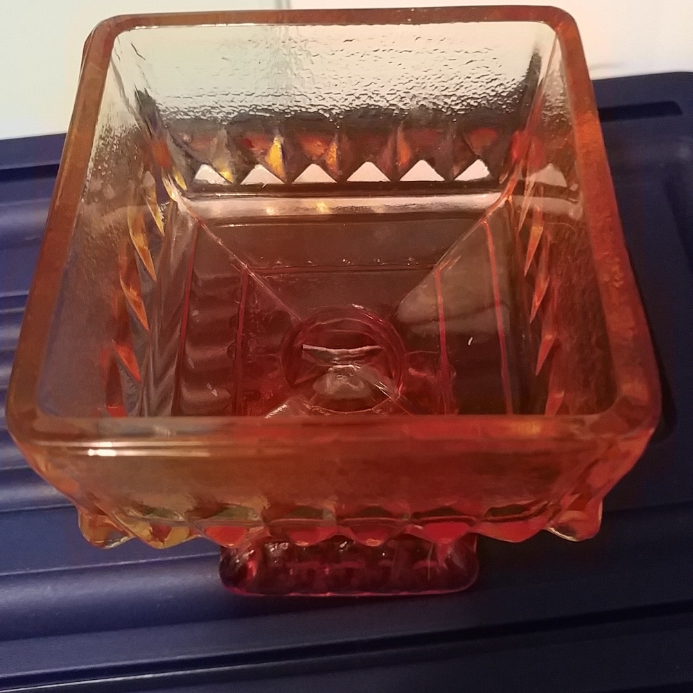 Jeanette Amber Red Glass Pedestal Dish Vintage